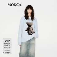 MO&Co.毛衣含綿羊毛羊駝毛馬海毛粗紡毛絨小熊圖案慵懶寬松摩安珂 愛麗斯藍色 S 160