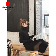 皮爾卡丹（pierre cardin）長(cháng)款高領(lǐng)毛衣裙女加厚冬季白色打底過(guò)膝針織連衣裙內搭長(cháng)裙連身裙 黑色【衣長(cháng)95cm】 高端超厚小個(gè)子 S 91-100斤