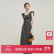 范思藍(lán)恩23FS12695韓系荷葉邊減齡連衣裙女夏季新款吊帶裙子 黑底碎花 XL