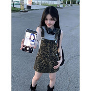 多巴胺復古辣妹豹紋牛仔背帶褲裙女夏季新款高級酷帥減齡連體裙褲 豹紋色 S