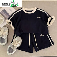 葉余純棉男女童夏裝套裝日韓童裝潮牌衣服帥氣男孩兒童休閑運動(dòng)兩件套 【藏青色套裝】. 80