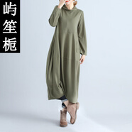 嶼笙梔雅致高領(lǐng)長(cháng)袖連衣裙大碼女裝秋冬新款 軍綠色 M