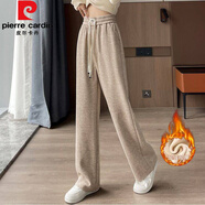 皮爾卡丹（pierre cardin）闊腿褲女綿羊絨秋冬寬松加絨加厚垂感高腰百搭直筒純色休閑長(cháng)褲女 燕麥色加絨加 【內里超柔銀狐絨】 厚款 M 建議【85-105斤】