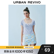 UR2025秋季新款女裝時(shí)尚撞色蝴蝶結(jié)系帶修身短袖T恤UYY450123 淡藍(lán) M