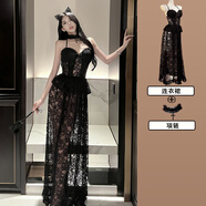 夢(mèng)特威格（Meng Te Wei Ge）weisgirl法式宮廷性感蕾絲網(wǎng)紗睡衣吊帶純欲御姐感睡裙套裝女 黑色【連衣裙+項鏈】 均碼