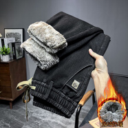 秋冬加絨彈力松緊腰系繩厚款牛仔褲男寬松小腳哈倫褲抽繩老爹褲潮 8913黑色 加絨 29 （建議105-120斤）