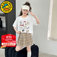 G.DUCKKIDS童裝女童套裝夏季2024新款中大童女孩夏裝扎染純棉短袖T恤半身裙 米咖色R53款 170 建議身高160-170cm年齡14-15歲