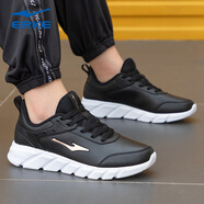 鴻星爾克（ERKE）運動(dòng)鞋女鞋減震跑鞋秋冬季皮面防水跑步鞋2025新款防滑耐磨休閑鞋 3269正黑/粉金 37