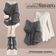 PHIMART法國Miu Miu空中服裝針織連衣裙女士秋冬2025小香風(fēng)格多巴胺毛衣 灰色毛衣+白色連衣裙[學(xué)院風(fēng)穿搭 L 均碼