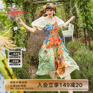 兩三事油畫風(fēng)連衣裙女秋季梵高碎花法式高腰裙子收腰顯瘦眾星捧月 花色 M
