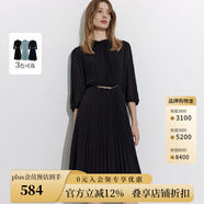 ScofieldScofield女裝法式小高圓領(lǐng)優(yōu)雅通勤七分袖百褶連衣裙氣質(zhì)中長(zhǎng)裙 黑色 M 165
