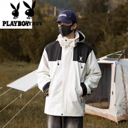花花公子（PLAYBOY）男女沖鋒衣三合一可拆卸戶外登山服連帽外套防風(fēng)防水防污 HH6916-米白-春秋款無內(nèi)膽官方旗艦版有運費險 3XL 200-220斤
