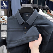 袋鼠（DAISHU）100純棉新款短袖t恤男條紋翻領(lǐng)休閑半袖體恤衫不縮水爸爸裝POLO衫 FL6167深灰 M