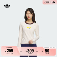 adidas街頭風(fēng)修身運動(dòng)上衣圓領(lǐng)長(cháng)袖T恤女秋季阿迪達斯官方三葉草 奇妙白   M
