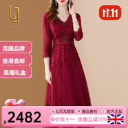 OLJ高檔品牌連衣裙女2025年夏季新款氣質(zhì)重工繡花網(wǎng)紗鑲鉆刺繡裙子 紅色 XL