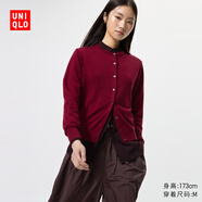 優(yōu)衣庫(kù)女裝精紡美利奴羊毛圓領(lǐng)針織開(kāi)衫/長(zhǎng)袖通勤秋冬新款478331 16 紅色 XL /165/92A