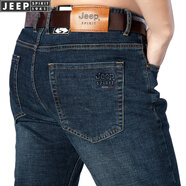 JEEP吉普牛仔褲男秋冬厚款男士寬松大碼牛仔長(cháng)褲子彈力中腰休閑褲男褲 A0803藍色 34 碼 2尺6腰圍