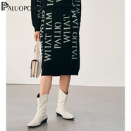 帕羅（PALUOPO）山羊絨秋冬新款字母提花半身裙高腰顯瘦a字裙子女ET21275R 黑色 厚款 S 95