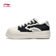 李寧（LI-NING）蜜糖 Platform 厚底帆布鞋 低幫 生活休閑鞋 女款 黑白AGCU046-1 AGCU046-1【黑色/米白色】 36