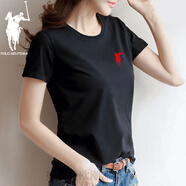 POLO SPORT美國保羅印花大馬標短袖t恤女士休閑寬松大碼時(shí)尚潮流圓領(lǐng)上衣 女款黑色 XL (120-140斤)