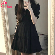 CTOX韓版復古氣質(zhì)小黑裙木耳邊娃娃領(lǐng)收腰顯瘦連衣裙女學(xué)生夏季a字裙 圖片色 M 80-100斤