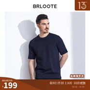 Brloote/巴魯特短袖T恤男商務(wù)休閑細(xì)格紋夏季圓領(lǐng)體恤衫 藏青 170/92A