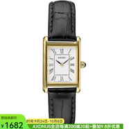 精工（SEIKO）女表手表石英腕表日韓表黑色皮革鱷魚(yú)紋18.9mm復古方形女朋友禮物 黑金配色- SWR054 女朋友禮物 石英表