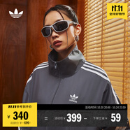 adidas情侶款復(fù)古風(fēng)梭織立領(lǐng)夾克外套男女秋季阿迪達(dá)斯官方三葉草 深灰 3XL