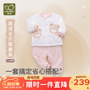 拉比兒童睡衣25秋冬專柜新款男女寶寶全開家居服套裝40g棉保暖 粉紅色 73 cm