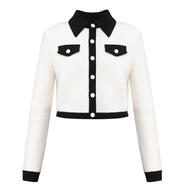 GIRDEAR/哥弟冬季新款精致撞色短款經(jīng)典小香風針織外套1499222 白色 均碼 4(碼)