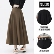 歌司朗百褶裙秋冬黑色毛呢百褶半身裙女季2025韓系高腰寬松百搭感傘裙 漠北咖-西裝面料 S