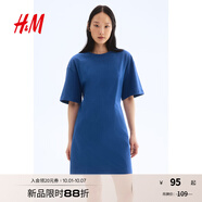H&M女裝連衣裙2025夏季新款通勤圓領(lǐng)收腰T恤式短袖連身裙1283263 藍色 S 160/88