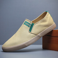 寶達（baoda）男鞋夏季帆布鞋軟底一腳蹬懶人鞋男士薄底鞋透氣防臭老北京布鞋男 BM-005卡其色 38