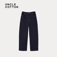 棉叔叔【新品不易落色香蕉褲】棉叔叔女童磨毛保暖牛仔褲冬加絨男童 原色牛仔 160 160