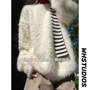 QGF馬海毛絨圓領(lǐng)毛衣女男冬季新款保暖寬松休閑慵懶情侶針織線(xiàn)衣外套 白色 M 【建議90-110斤】