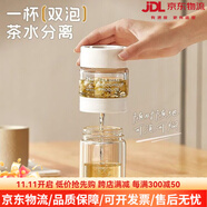 物生物（RELEA）高硼硅玻璃杯女生高顏值茶水分離泡茶杯2025新款便攜水杯子 白色-（雙層） 380ml