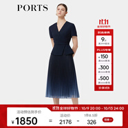 PORTS寶姿春季新品女裝優(yōu)雅收腰二合一網(wǎng)紗漸變百褶拼接連衣裙 丈青 L (8)