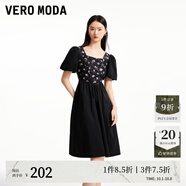 VEROMODA連衣裙甜美優(yōu)雅玫瑰字母方領(lǐng)泡泡袖高腰3261007 S59黑色 155/76A/XS