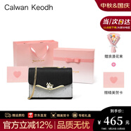 CALWAN KEODH包包女包新款2025單肩小方包斜挎輕奢時尚小眾生日禮物送女友老婆 黑色【奧斯汀粉禮盒+花束+賀卡】實用走心女生閨蜜