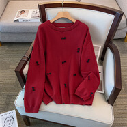 HKWZ300斤特大碼秋冬裝200胖MM加肥針織打底衫韓版寬松遮肚加厚毛衣女 紅色 4XL