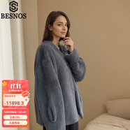 BESNOS意大利品牌2025進(jìn)口紫金短二天鵝絨水貂皮草外套百搭貂皮大衣男女 鋅灰色 66衣長（工字袖） XL