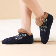 暢印冬季加絨加厚居家地板襪睡眠襪家居保暖月子襪男女室內(nèi)防滑寬松襪 藏青 L 43-45碼(28cm)