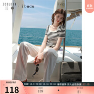 三彩2025秋款簡(jiǎn)約休閑修身短款條紋針織衫套頭短袖女 黑白條紋 XL 170/92A