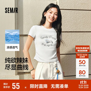 森馬（Semir）涼感T|短袖T恤女短款小狗夏2025小心機(jī)修身正肩上衣109325100020