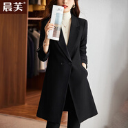 晨芙中長(cháng)款小西裝外套女氣質(zhì)職業(yè)套裝時(shí)尚風(fēng)衣工作服大衣加厚夾棉西服 (常規)單件黑色外套 L 建議100-112斤