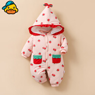 G.duck小黃鴨嬰兒衣服冬天加厚保暖棉衣三個(gè)月寶寶冬裝女公主可愛(ài)連體衣 草莓（2000棉）  100cm