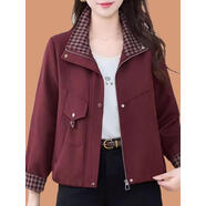 薇薇麥詩(shī)小紅書(shū)爆款小紅書(shū)爆款小個(gè)子媽媽秋裝外套休閑夾克2025新款中老年 酒紅色 XL(參考90-105斤)b 均碼