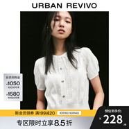 UR2025春季新款女裝蝴蝶結(jié)肌理感系帶短袖針織衫UYY950033 本白 XS