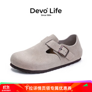 Devo的沃軟木勃肯鞋男女同款單鞋絨面復(fù)古包頭鞋情侶文藝休閑鞋 66008 灰色反絨牛皮 45