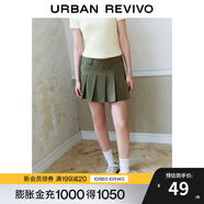 UR秋季新款女裝學(xué)院風(fēng)百褶斜紋A字廓形短裙半裙UYY540001 墨綠 S